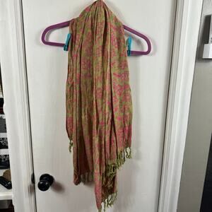 Gold and pink sarong coverup wrap with fringe.  62”x48”